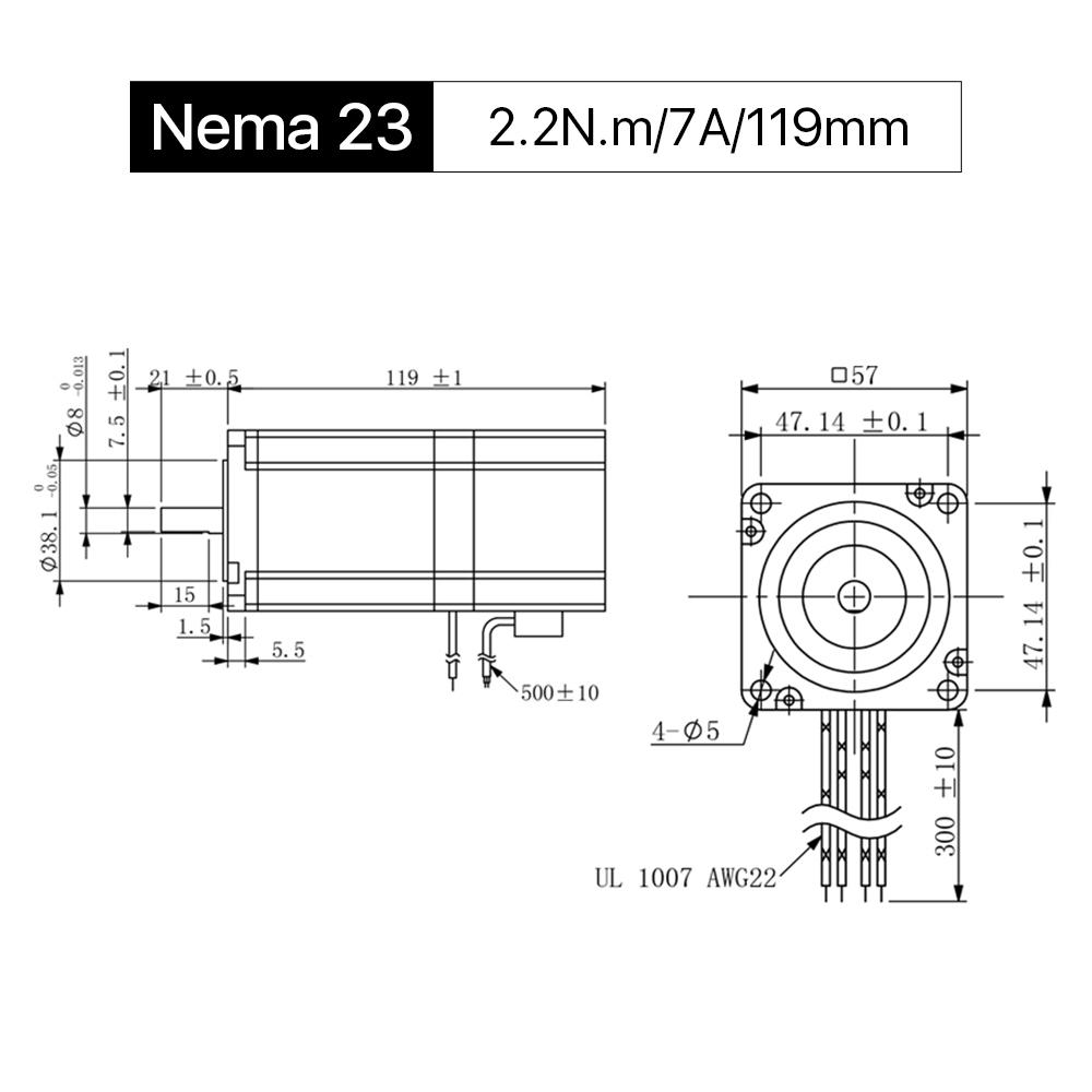 Cloudray 119mm 2.2N.m 4A 2 Phase Nema23 Open Loop Stepper Motor