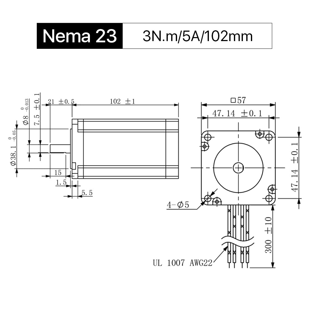 Cloudray 102 mm 3 Nm 5 A 2-Phasen-Nema23-Schrittmotor mit offener Schleife