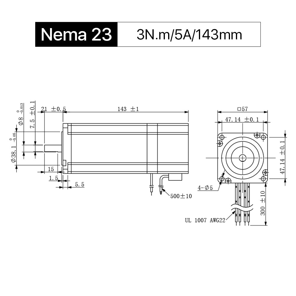 Cloudray 143mm 3N.m 5A 2-фазный шаговый двигатель с разомкнутым контуром Nema23