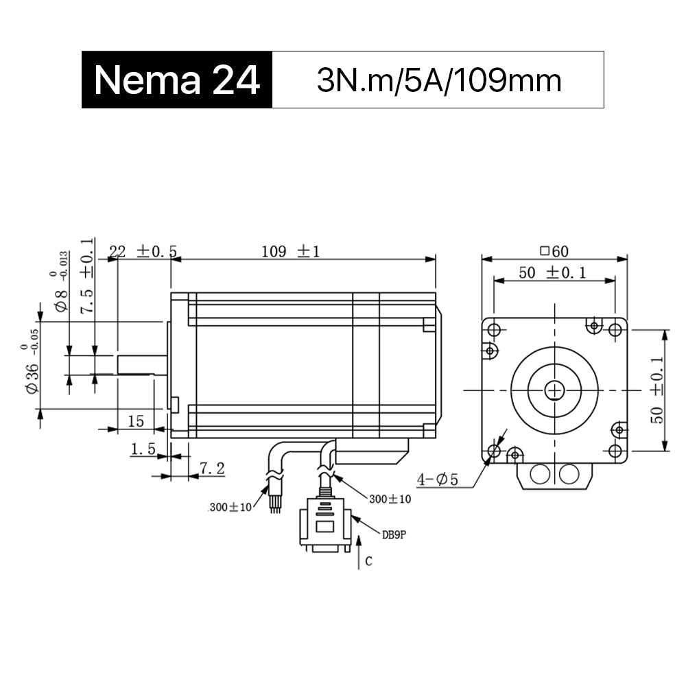 Cloudray 109mm 3N.m 5A 2 Fase Nema 24 Motor paso a paso de circuito cerrado