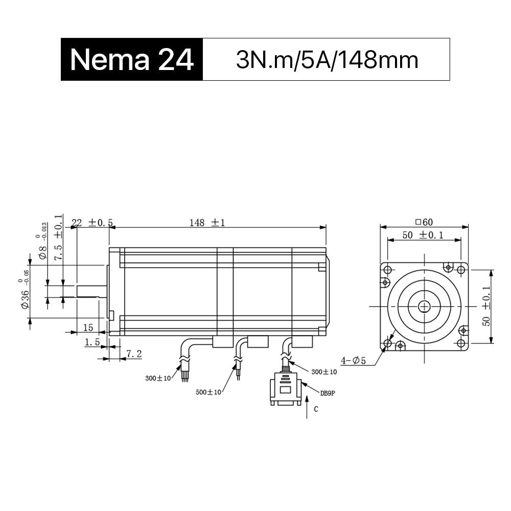 Cloudray 148mm 3N.m 5A 2 fasi Nema 24 Closed Loop Stepper Motor