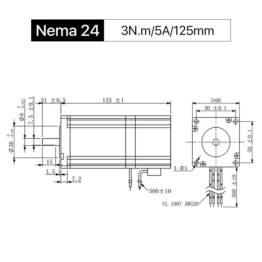 Cloudray 125mm 3N.m 5A 2 Phase Nema24 Moteur à pas à boucle ouverte