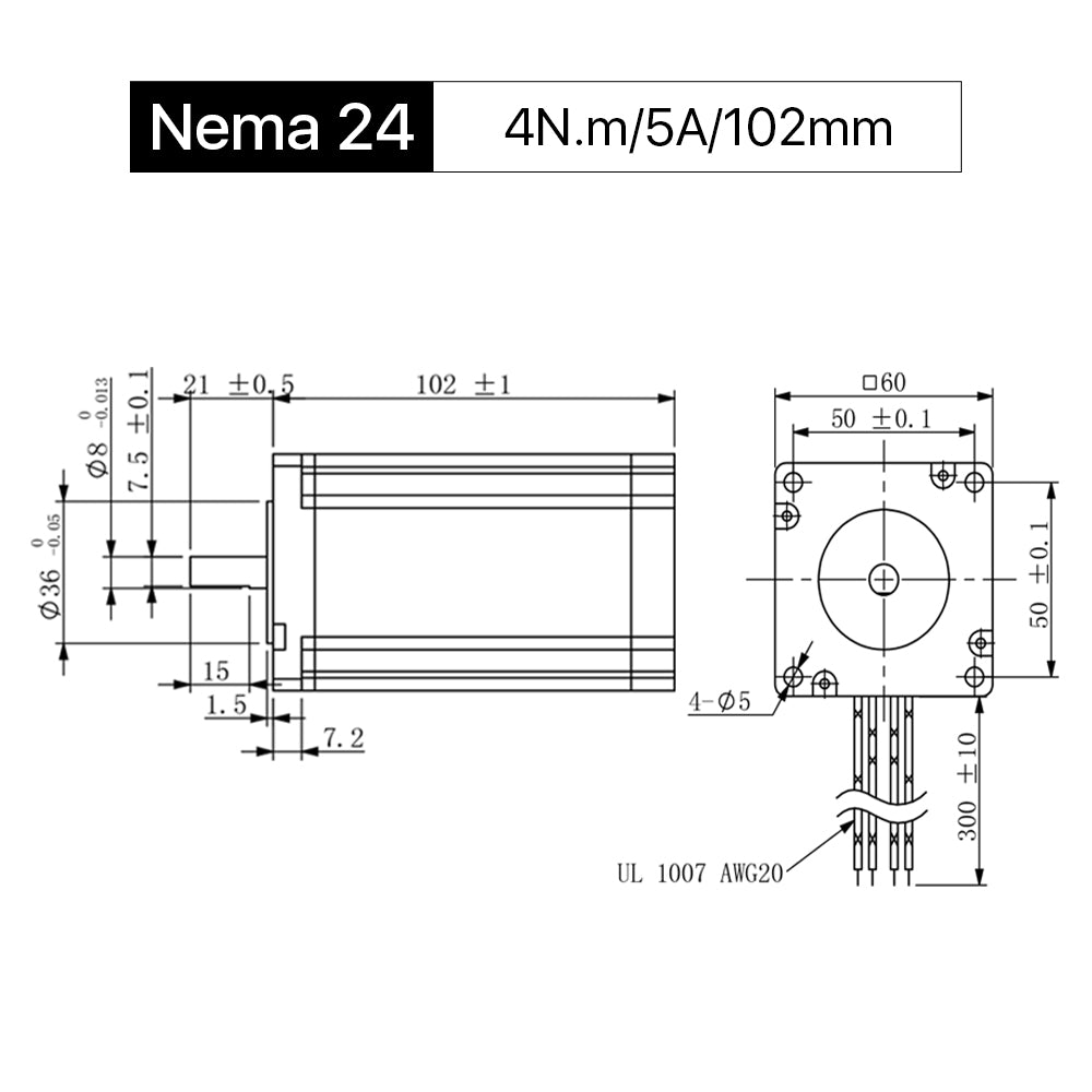 Cloudray 102mm 4N.m 5A 2 Fase Nema 24 Motor paso a paso de bucle abierto