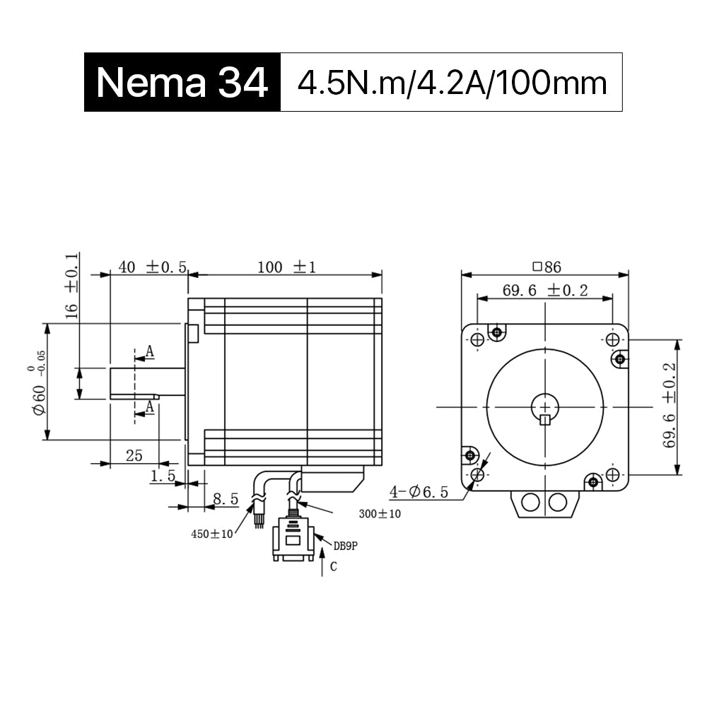 Cloudray 100 mm 4.5N.m 4.2A Motor paso a paso de bucle cerrado Nema34 de 2 fases