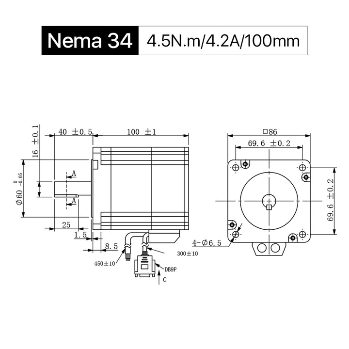 Cloudray 100 mm 4,5 Nm 4,2 A 2-Phasen-Nema34-Schrittmotor mit geschlossenem Regelkreis