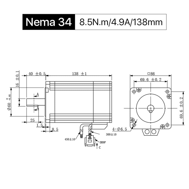 Cloudray 138mm 8.5N.m 4.9A Motor paso a paso de bucle cerrado Nema 34 de 2 fases