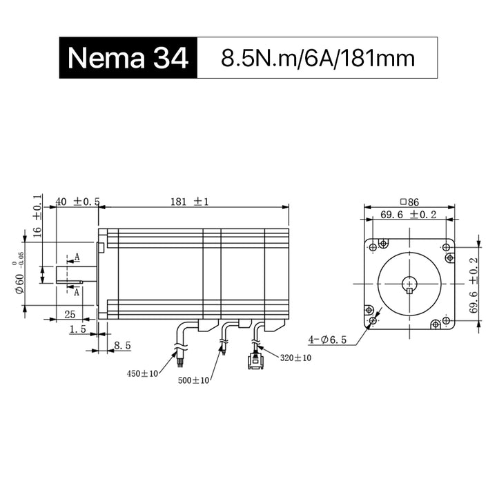 Cloudray 181mm 8.5N.m 6A 2 Phase Nema 34 Closed Loop Stepper Motor