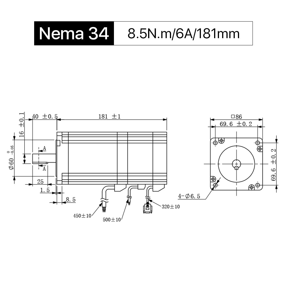 Cloudray 181mm 8.5N.m 6A 2 Phase Nema 34 Closed Loop Stepper Motor