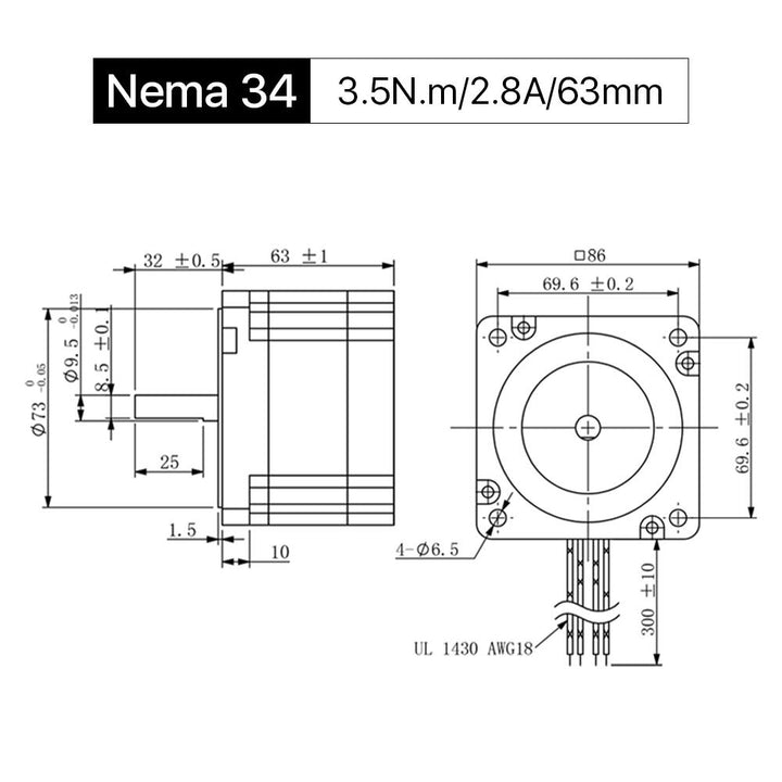 Cloudray 63mm 3.5N.m 2.8A 2 Phase Nema34 Open Loop Stepper Motor