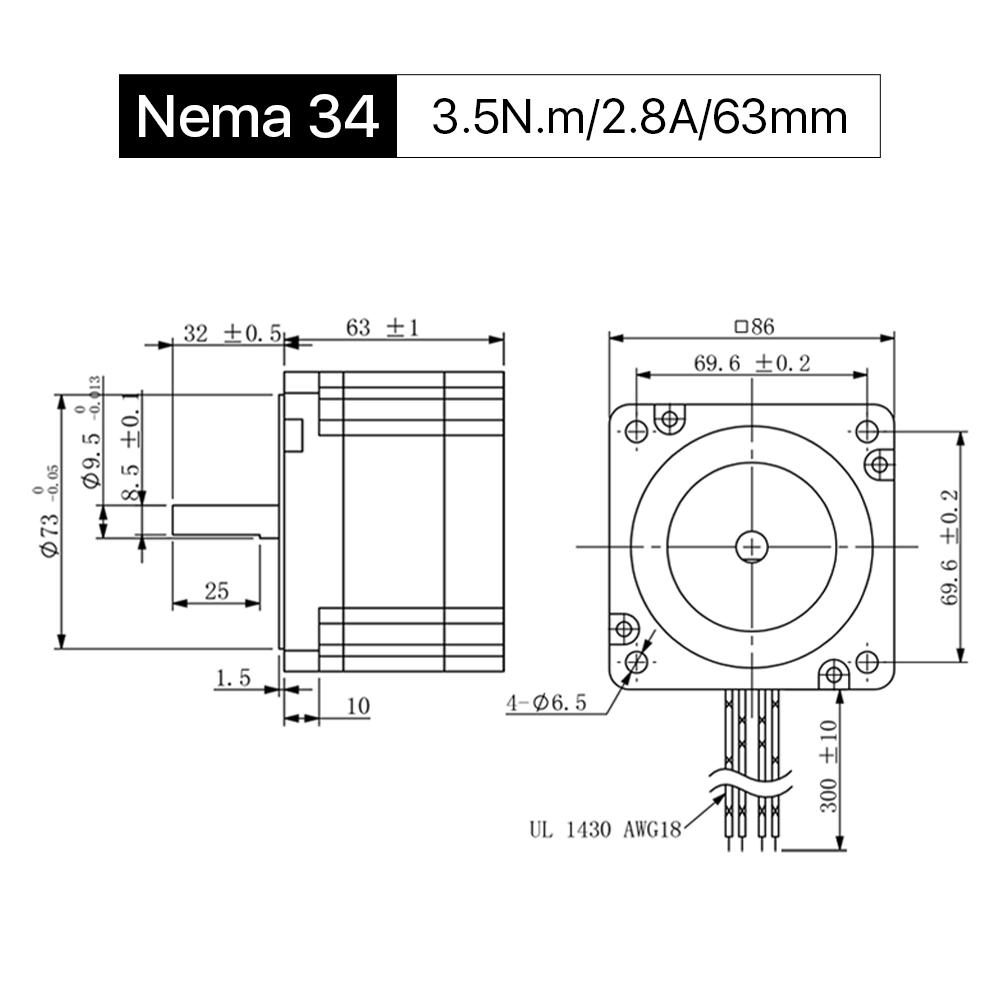 Cloudray 63mm 3.5N.m 2.8A 2 Phase Nema34 Open Loop Stepper Motor