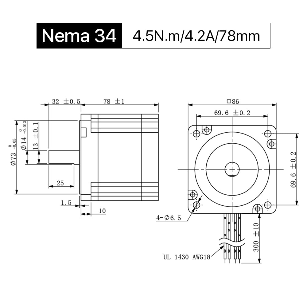 Cloudray 78mm 4.5N.m 4.2A 2 Phase Nema34 Open Loop Stepper Motor