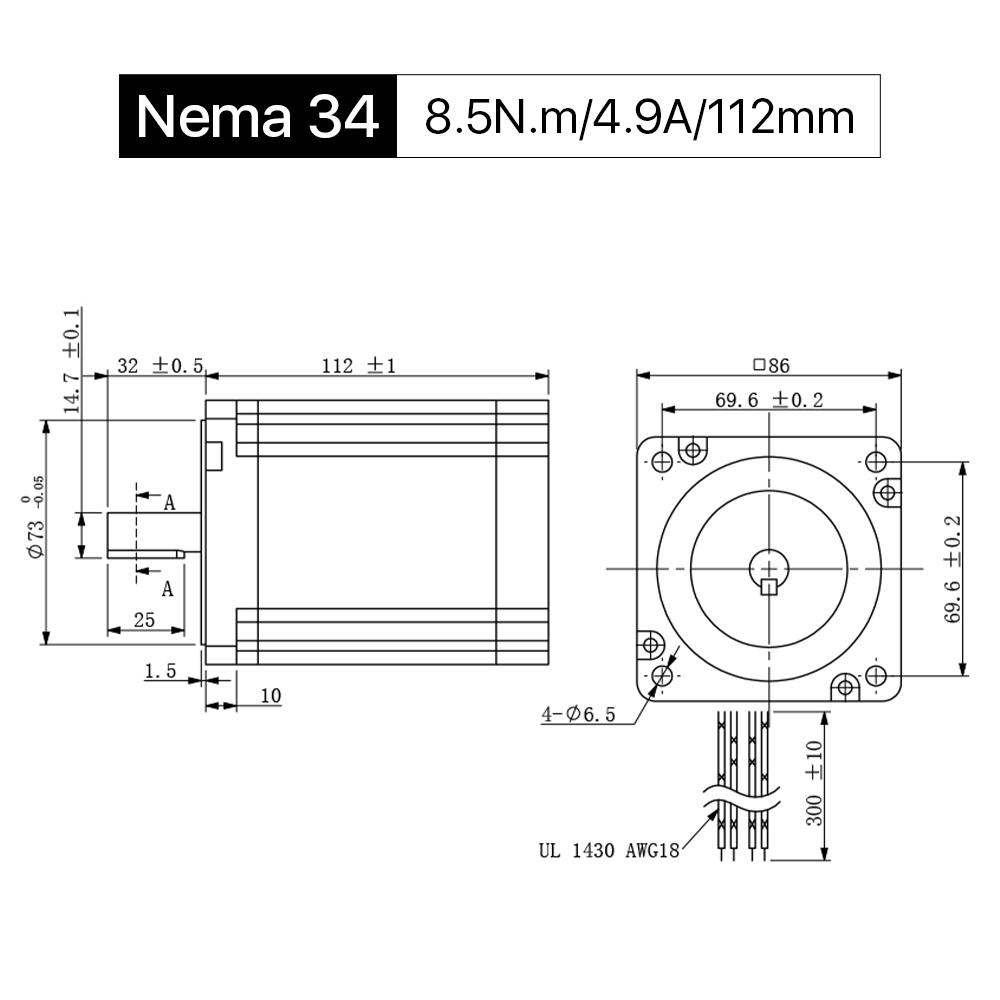 Cloudray 112 mm 8,5 Nm 4,9 A 2-Phasen-Nema34-Schrittmotor mit offener Schleife