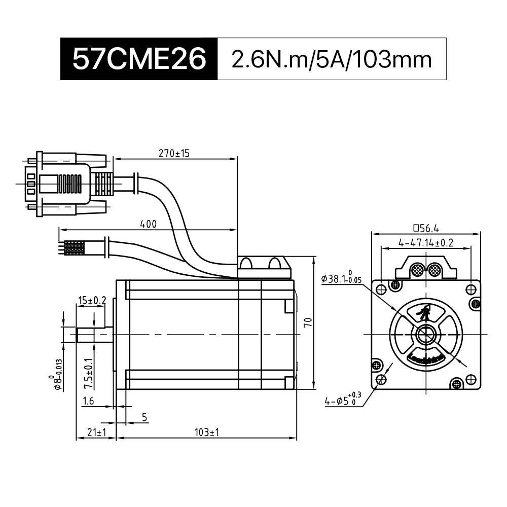 Cloudray 57CME26 103mm 2.6N.m 5A Leadshine 2 Phase Nema23 Closed