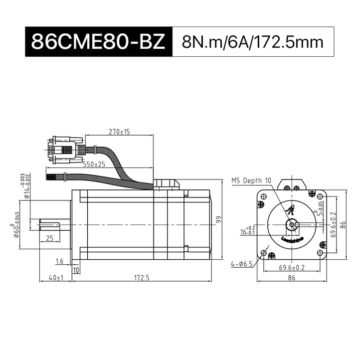 Cloudray 86CME85-BZ 172.5mm 8N.m 6A Leadshine 2 Phase Nema34 Circuit Pas à Pas à Pas