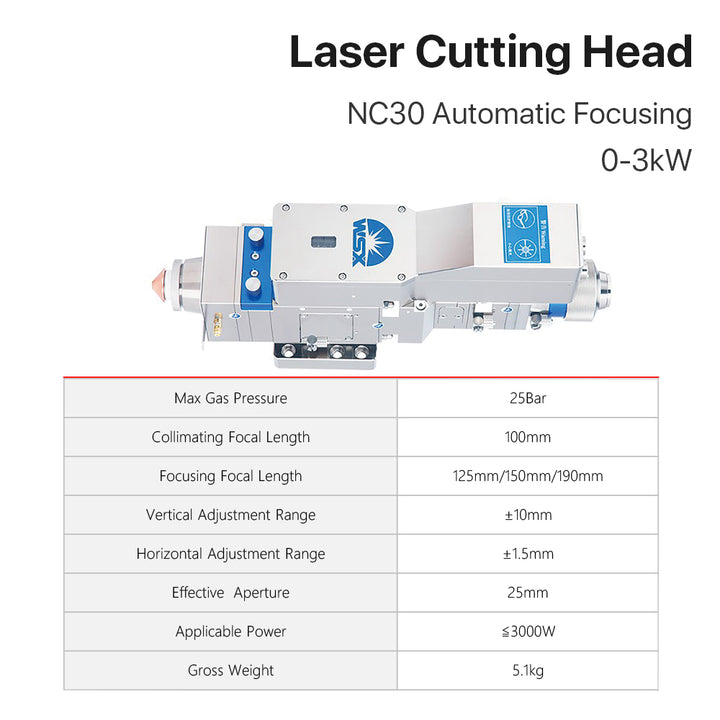 Cloudray 0-3KW WSX NC30 Tête de découpe laser autofocus