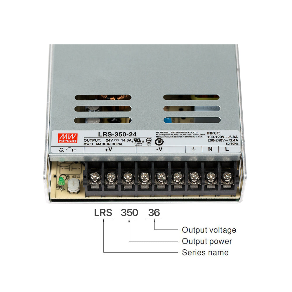 Alimentation à Découpage Mean Well LRS-350-36 350W - Sortie 36V 9.7A - Entrée 90-264VAC - Protections Intégrées - Pour Automatisme, Projets DIY