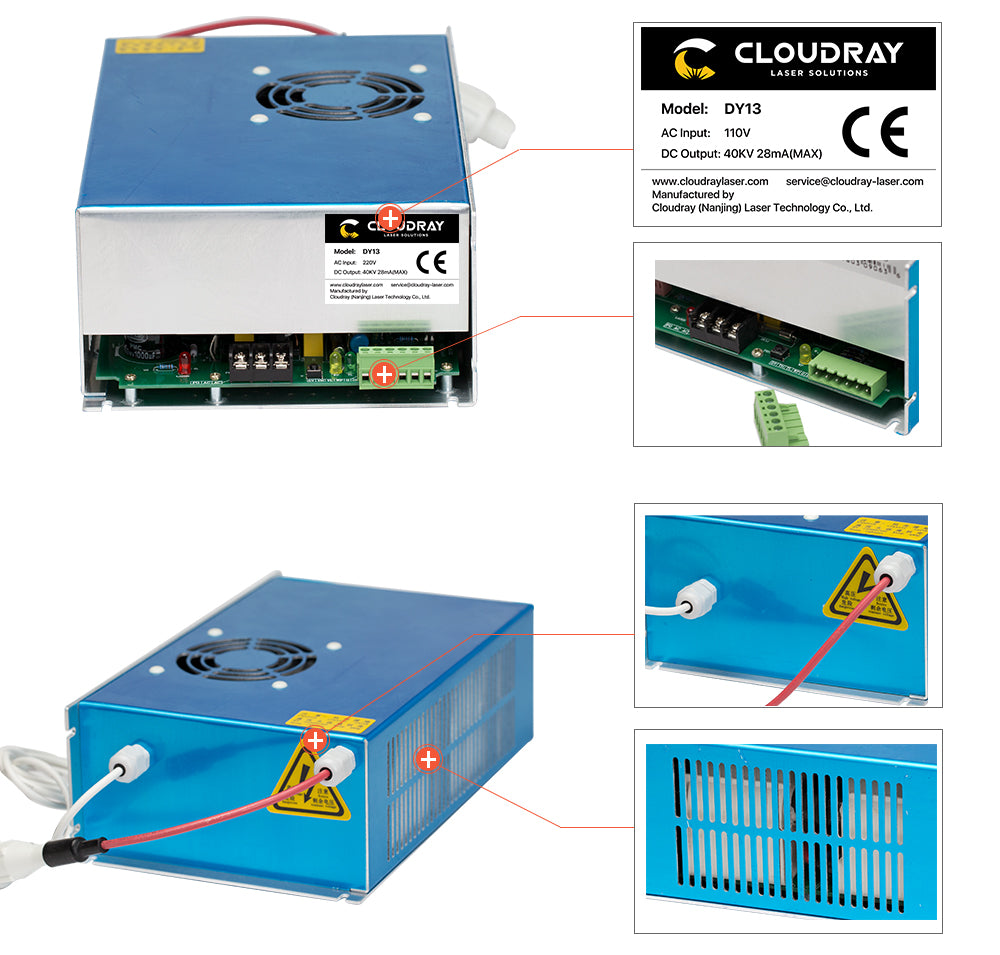 Cloudray Bundle zum Verkauf W4 100W RECI CO2-Laserröhre + DY-13 100W Laser-Netzteil